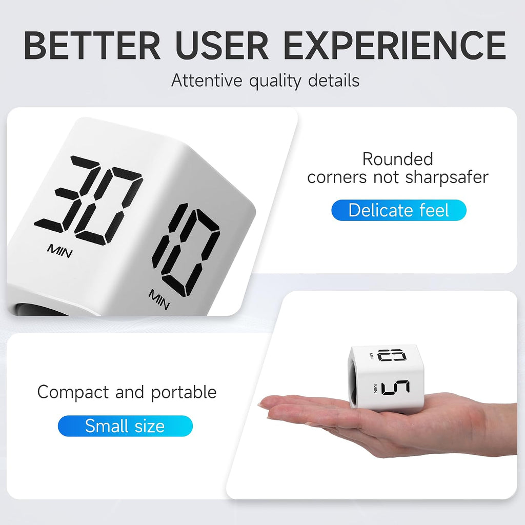 Productivity Timer, 1, 5, 10, 30, 60 Minute Presets, Desk Cube Timer