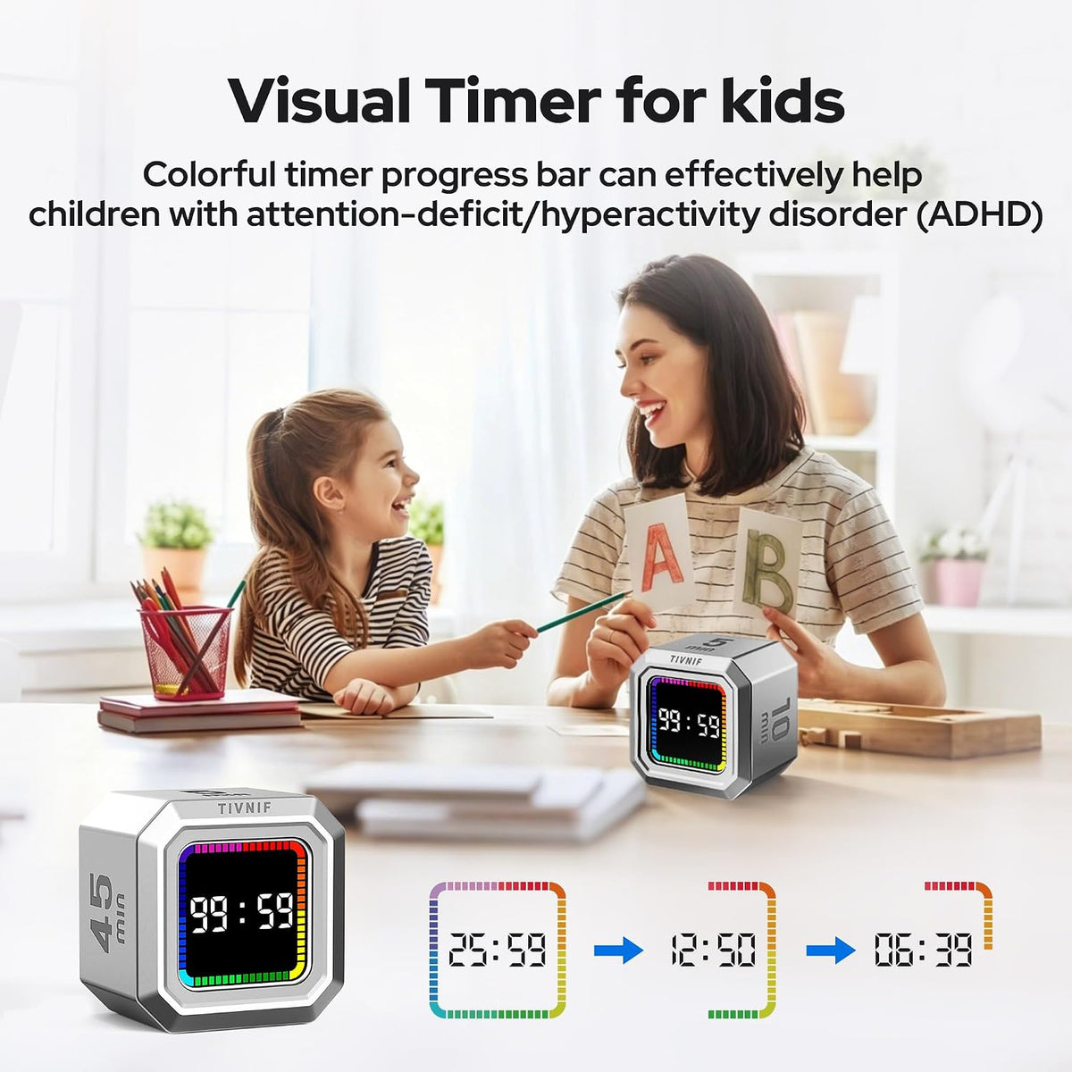 Kitchen Timer Visual Timer for Kids Color Display Gravity Sensor Cube