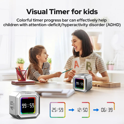 Kitchen Timer Visual Timer for Kids Color Display Gravity Sensor Cube