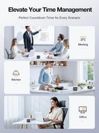 TK3 Pomodoro Timer Cube, Desk Productivity Timer with 5/10/30/60 Min Presets, Custom Countdown, Stopwatch, Clock, 3 Alarm, Silent, Vibrate & Sound Alert, for Task, ADHD, Study, Kitchen, Black