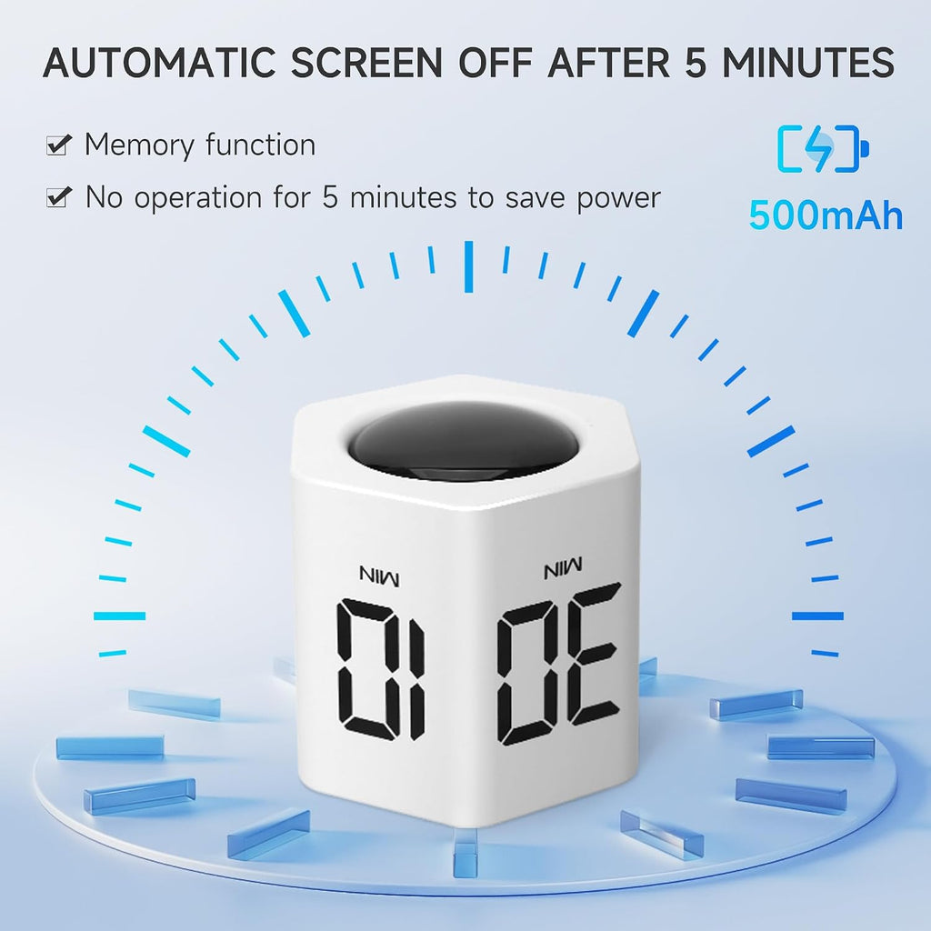 Productivity Timer, 1, 5, 10, 30, 60 Minute Presets, Desk Cube Timer