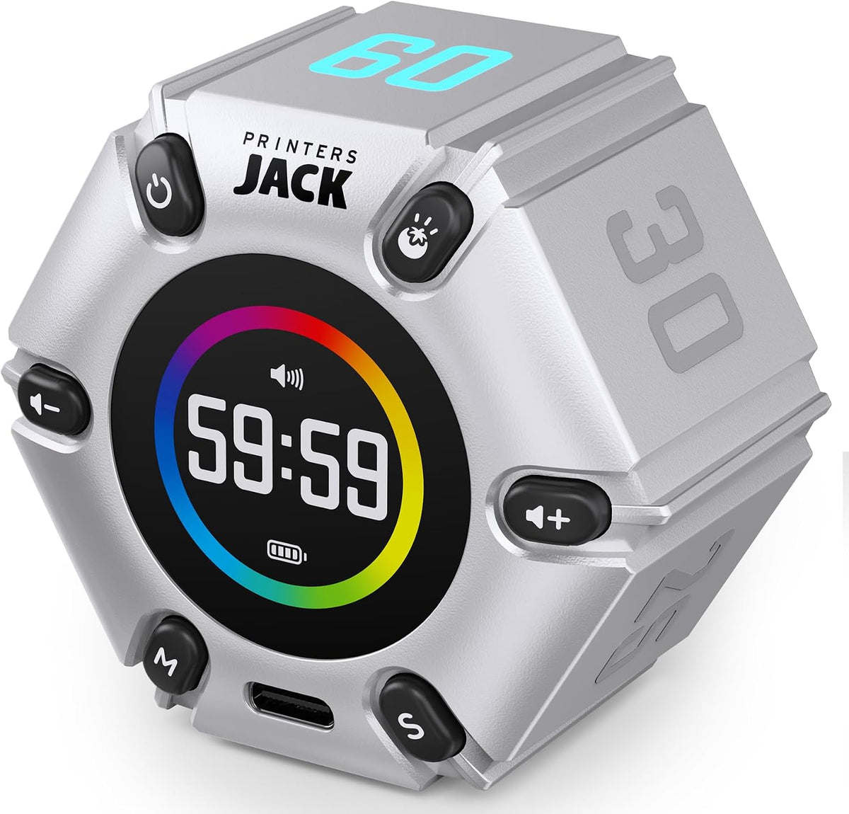 Pomodoro Timer - Productivity Cube, Visual Focus Timer, Mute & Vibration & Adjustable Sound Alert, for Office, ADHD, Study, Work, 3/5/10/25/30/60Min & Custom Countdown - Silver