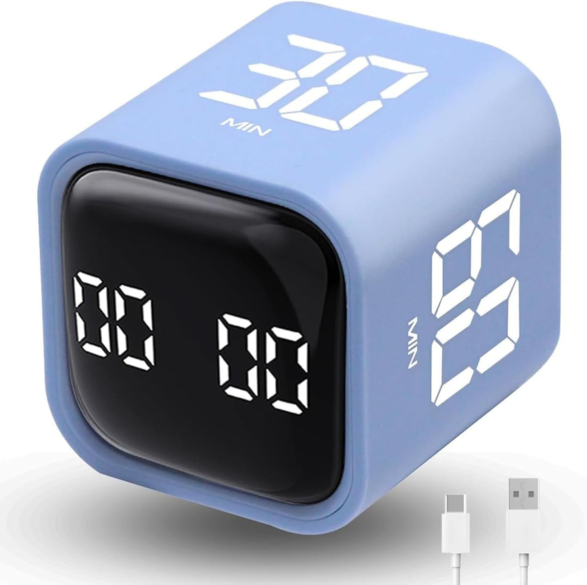FocusCube Timer, 5/10/30/60 Min Presets, Flip-to-Start Countdown, LED Display, USB Rechargeable, Charging Cable Included