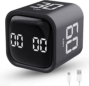 FocusCube Timer, 5/10/30/60 Min Presets, Flip-to-Start Countdown, LED Display, USB Rechargeable, Charging Cable Included